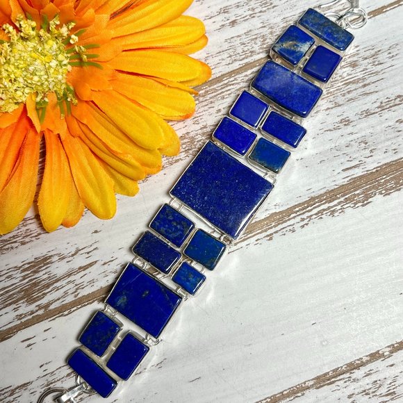 Lapis Lazuli Bracelet Handmade Stone Gemstone 925 Silver Large Ethnic Boho New! - Picture 4 of 15